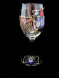 Jewish Fantasy Design - Hand Painted - Wine Glass - 8 oz.jewish 