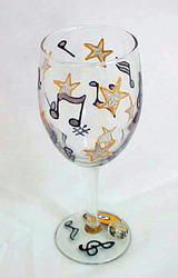 Musical Stars Design - Hand Painted - Wine Glass - 8 oz.musical 