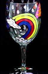 Raindrops & Rainbows Design - Hand Painted - Grande Wine -16 oz.raindrops 