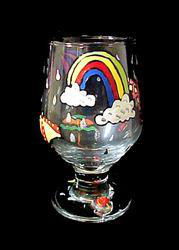 Raindrops & Rainbows Design - Hand Painted - High Ball - All Purpose Glass - 10.5 oz.raindrops 