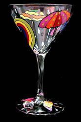 Raindrops & Rainbows Design - Hand Painted - Martini - 7.5 oz.raindrops 