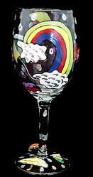 Raindrops & Rainbows Design - Hand Painted - Wine Glass - 8 oz.raindrops 