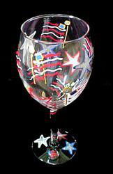 Stars & Stripes Design - Hand Painted - Grande Wine -16 oz.stars 