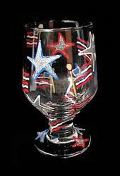 Stars & Stripes Design - Hand Painted - High Ball - All Purpose Glass - 10.5 oz.stars 