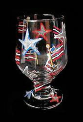 Stars & Stripes Design - Hand Painted - High Ball - All Purpose Glass - 10.5 oz.stars 