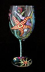Stars of the Sea Design - Hand Painted - Wine Glass - 8 oz.stars 
