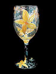 Sunflower Majesty Design - Hand Painted - Wine Glass - 8 oz.sunflower 