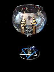 Torah & Candles Design - Hand Painted - Goblet - 12.5 oz.torah 