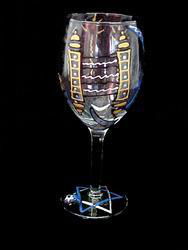 Torah & Candles Design - Hand Painted - Wine Glass - 8 oz.torah 