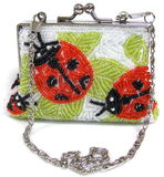 Fully Beaded Purse - Lady Bug - White