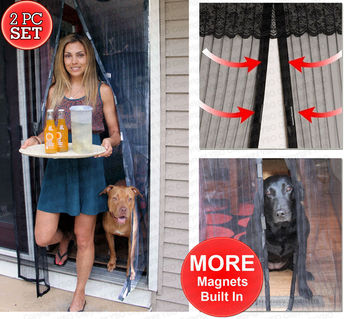 2 Magnetic Screen Mesh Doors - Walk Through Hanging Screen Door - Full Frame Velcro Mosquito Net, Close Automatically Tightly Keep Bugs Out, Lets Fresh Air In, Toddler And Pet Friendly - Deluxemagnetic 
