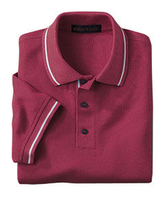 Men's Fine-Gauge Pique Double Mesh Sport Shirt with Striped Trim