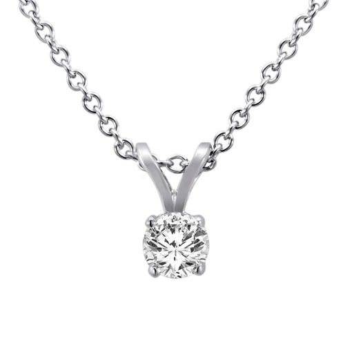 14K White Gold Round Solitaire Diamond Pendant w/18 Inch Solid Gold Rope Chain (1/5 cttw, F-G, VS)