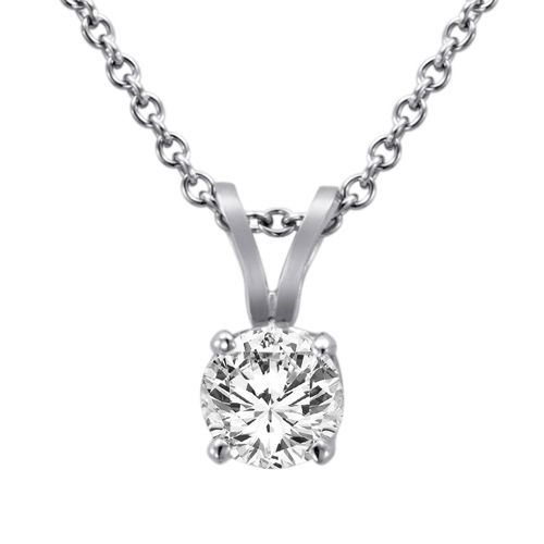 14K White Gold Round Solitaire Diamond Pendant w/18 Inch Solid Gold Rope Chain (5/8 cttw, F-G, VS)