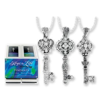 Keys to Life Silver Finish Necklace Lead Safe Case Pack 18