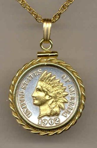 Gorgeous 2-Toned Gold on Silver U.S. Indian head penny Necklaces