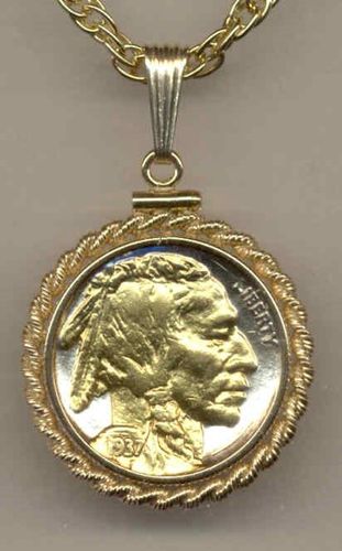 Gorgeous 2-Toned Gold on Silver U.S. Indian head nickel  Necklaces