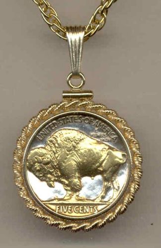 Gorgeous 2-Toned Gold on Silver U.S. Buffalo nickel Necklaces