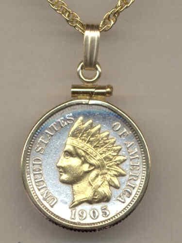 2-Toned Gold on Silver Old U.S. Indian penny Necklace