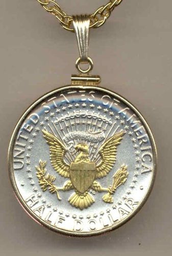 2-Toned Gold on Silver Kennedy  half dollar (Eagle) Necklace