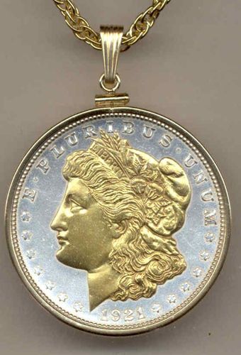 2-Toned Gold on Silver Old U.S. Silver dollar Necklace