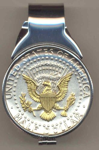 2-Toned Gold on Silver Kennedy  half dollar (Eagle) (Spring loaded) Money clip