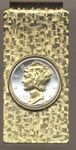 2-Toned Gold on Silver Old  U.S. Mercury dime (Hinged) Money clips