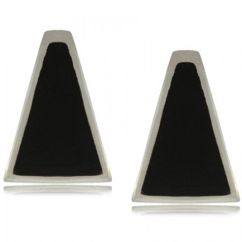 Black Onyx Post Earrings Sterling Silver Triangle Studs