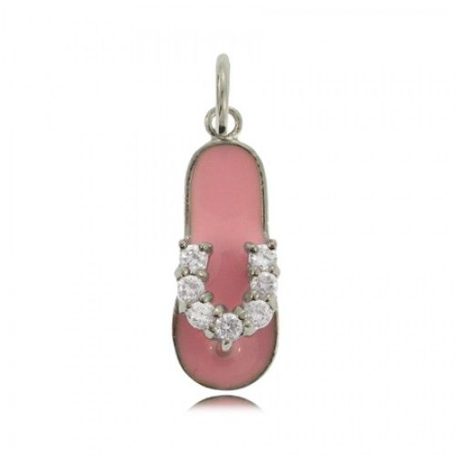Sandal Pendant Sterling Silver Cz Pink Enamel Flip Flop
