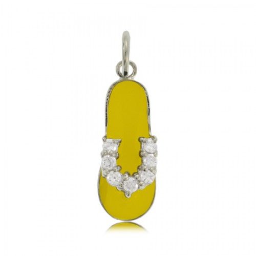 Cubic Zirconia Sandal Pendant in Silver & Yellow Enamel