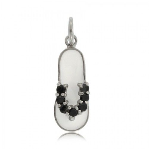 Flip Flop Sandal Pendant Sterling Silver Charm Black Cz