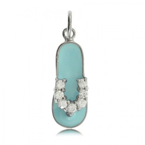 Flip Flop Sandal Pendant Sterling Silver Blue Enamel
