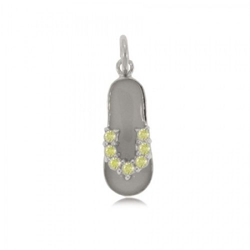 Flip Flop Sandal Pendant Sterling Silver Charm Green Cz