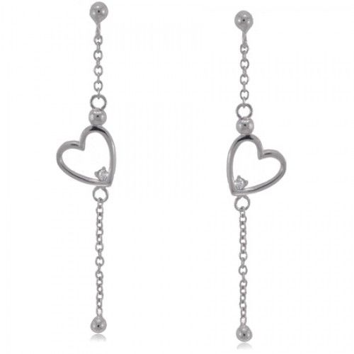 Heart Earrings Sterling Silver Dangles Ladies Post Drop