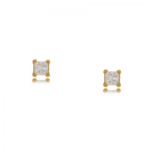 Princess Diamond Stud Earrings 14k Gold Post Ladies New