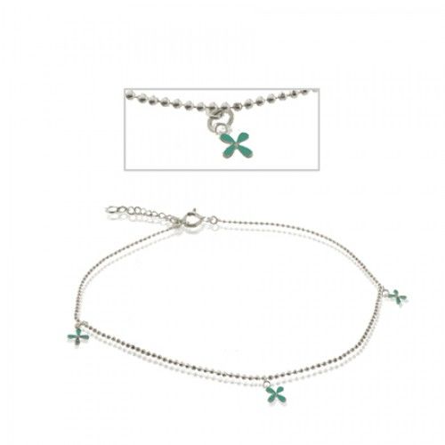 Flower Silver Anklet Colored Enamel Ladies Adjustable