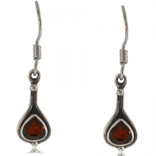 Pear Garnet Dangle Earrings Silver Bezel Ladies Drops