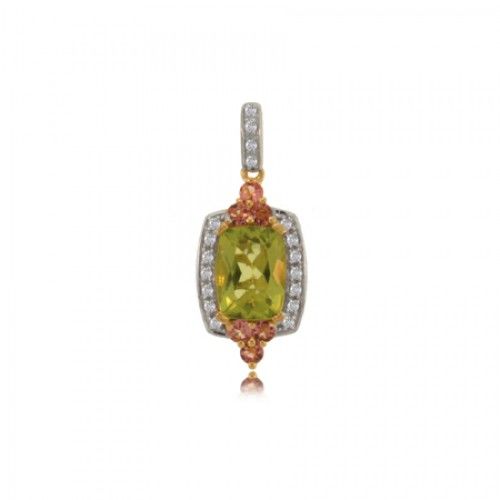 Peridot Pendant W/ Diamond & Pink Sapphire 14k Gold New