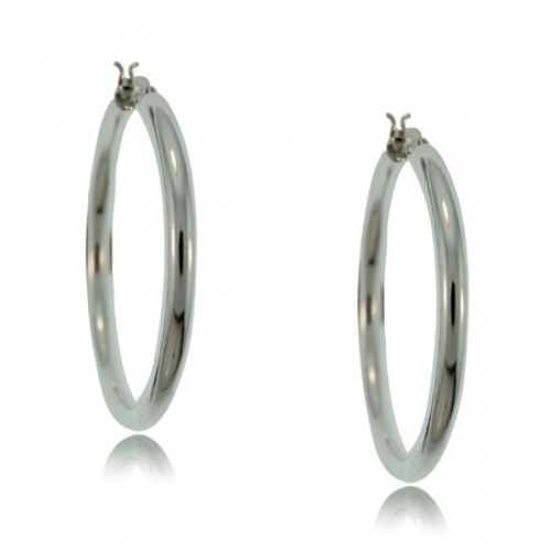 Hoop Earrings Sterling Silver Ladies New Polished Round