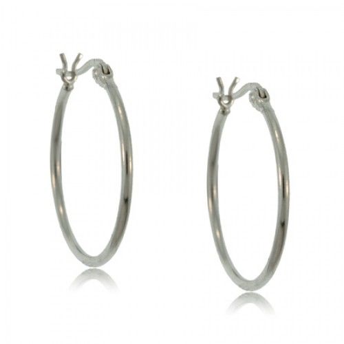 Sterling Silver 1"" Hoop Earrings Sterling Silver - Classic Smooth Design