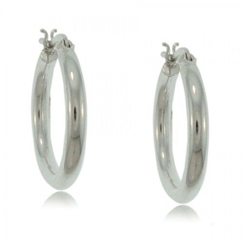 Hoop Earrings Sterling Silver 1"" Classic Smooth Design