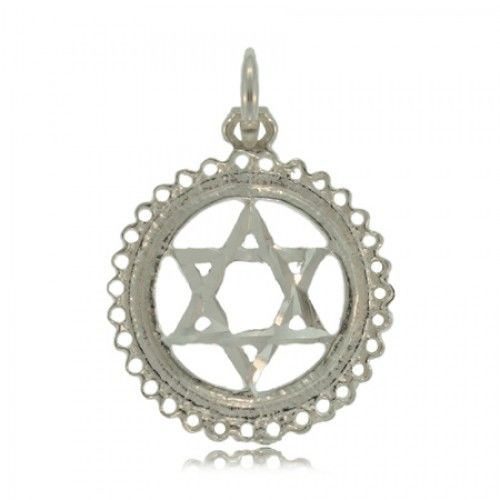 Circle Star of David Pendant Sterling Silver Ladies New