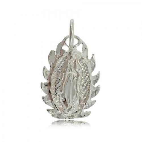 Mother Mary Pendant Sterling Silver Charm Oval Detailed