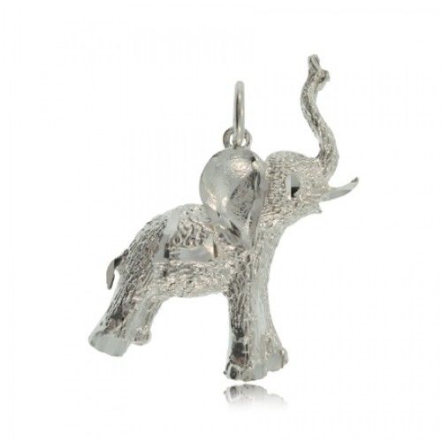 Elephant Pendant Sterling Silver Charm - Textured