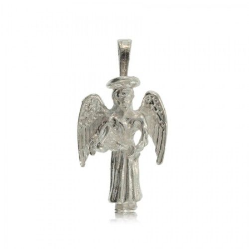 Angel Pendant in Solid Sterling Silver W/ Halo & Harp