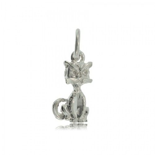 Cat Pendant Sterling Silver Charm Sitting Kitty Style