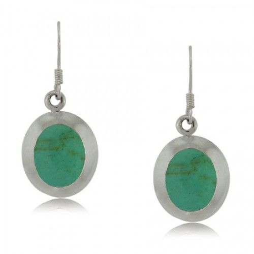 Turquoise Dangle Earrings Sterling Silver Bezel Ovals