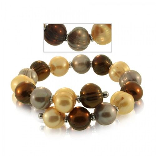 Pearl Bracelet Silver Bangle W/ Chocolate & Golden New