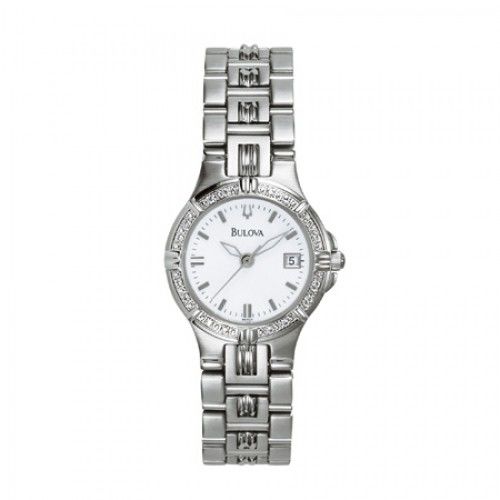 96r04 Bulova Watch Ladies Stainless Steel Diamond Bezel