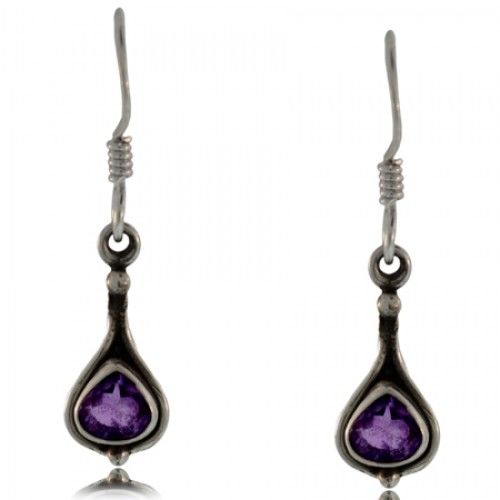 Iolite Dangle Earrings Silver Bezel Ladies Hooks New